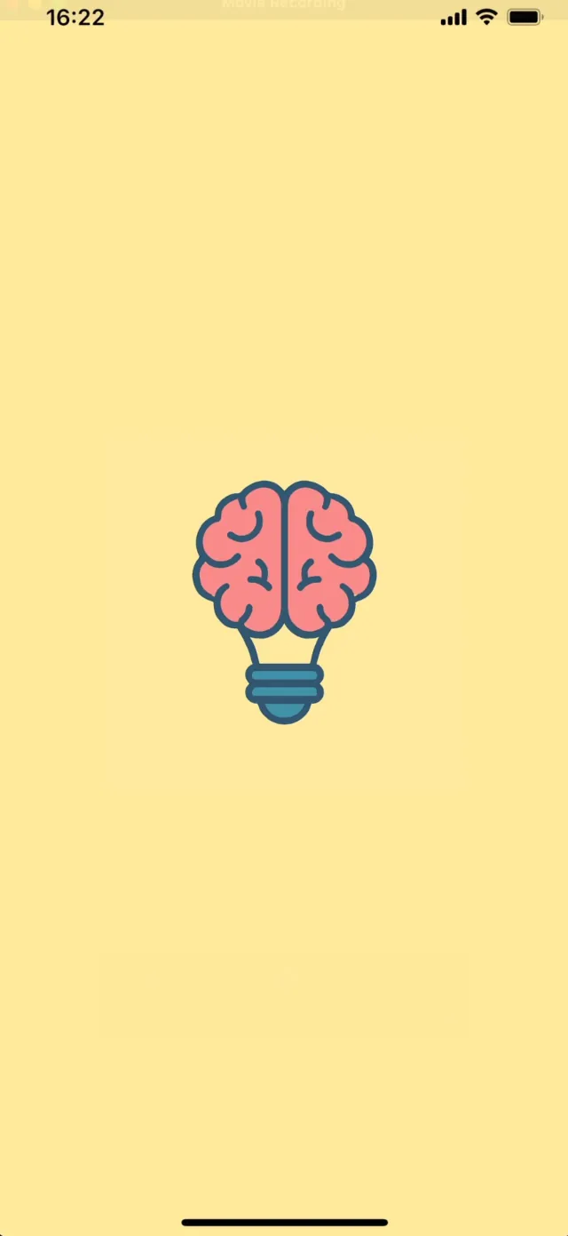 Brainiac opening on its brand screen, a brain shaped like a light bulb on quiz yellow