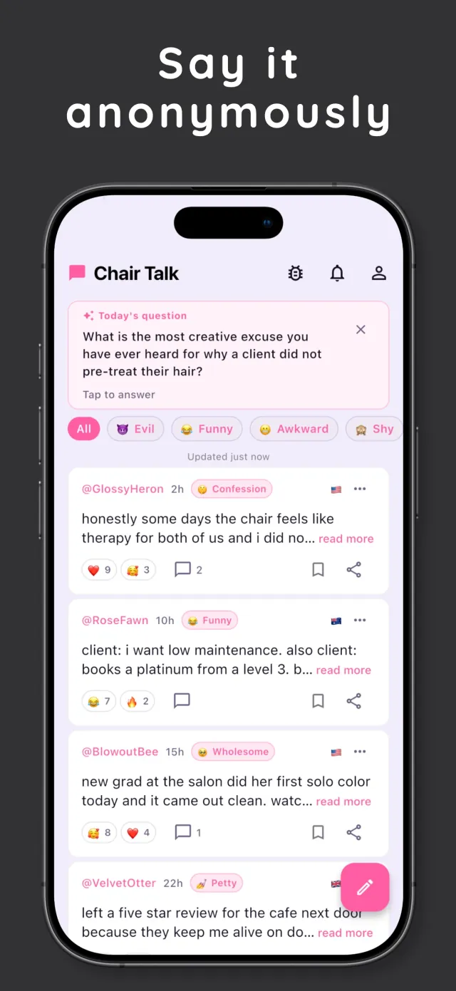 Chair Talk on iPhone, screen 1