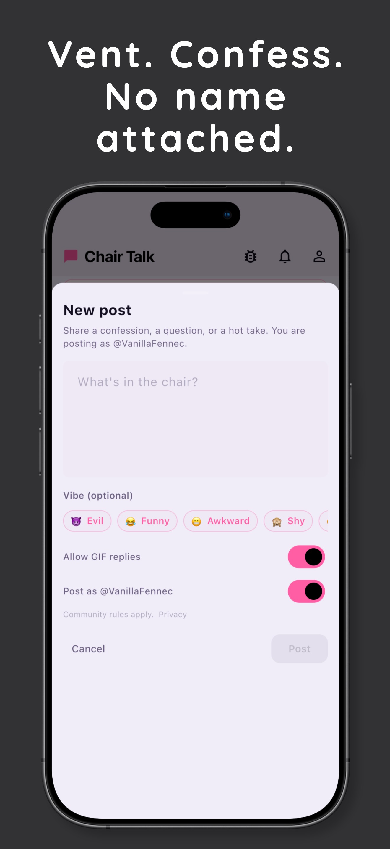 Chair Talk on iPhone, screen 3