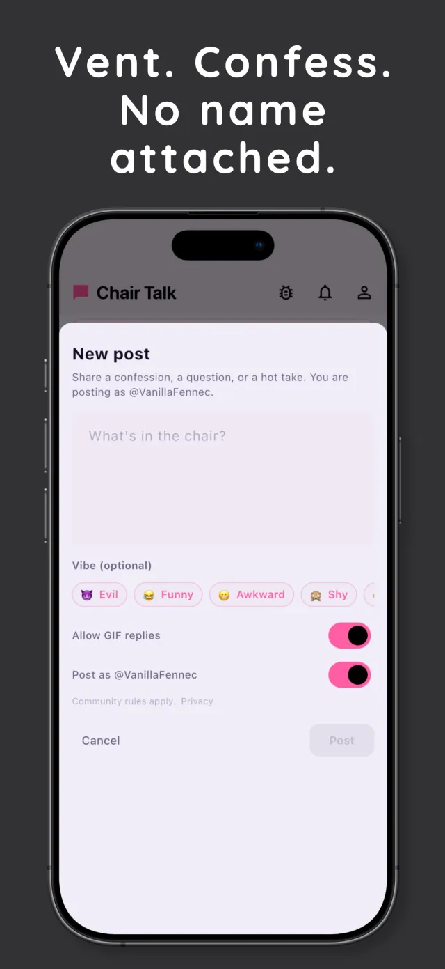 Chair Talk on iPhone, screen 3