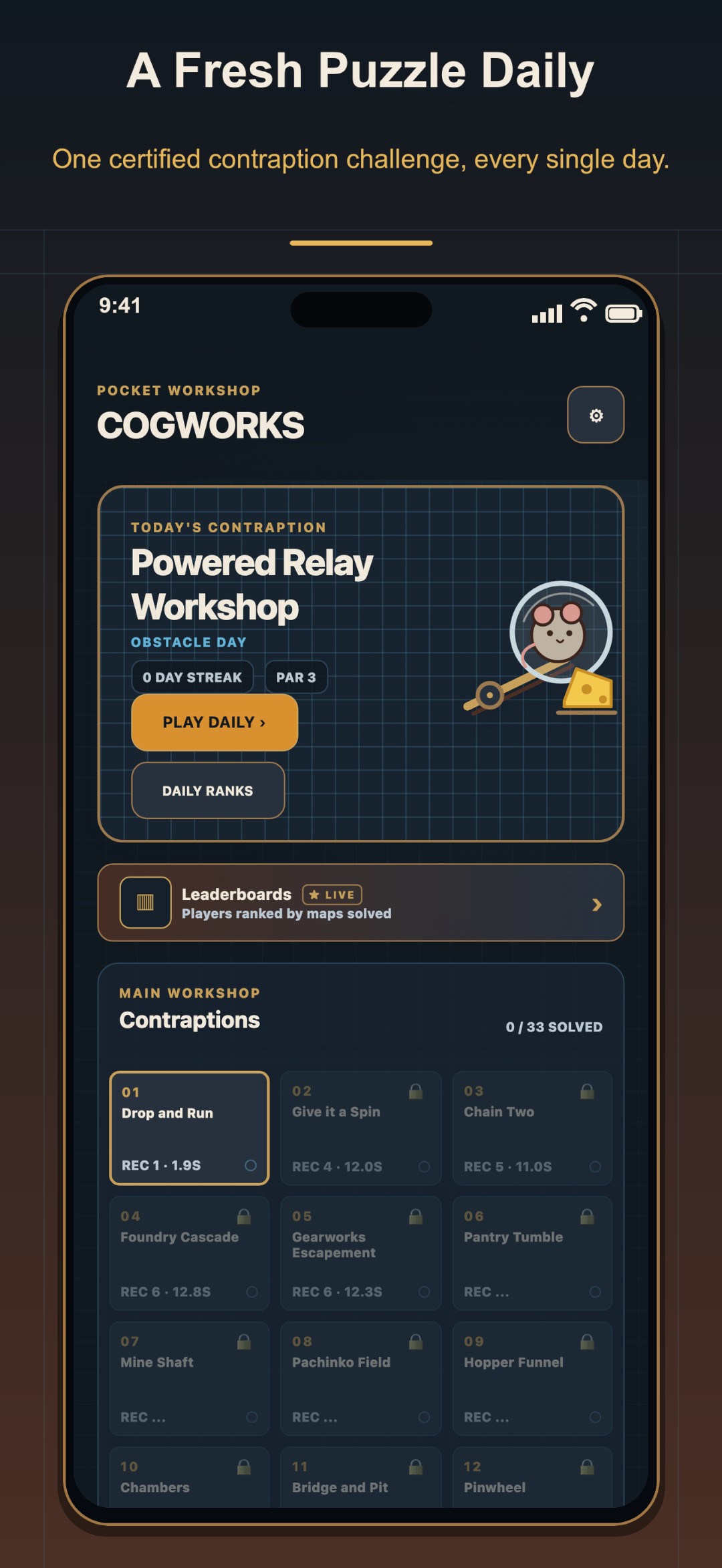 The daily contraption challenge screen