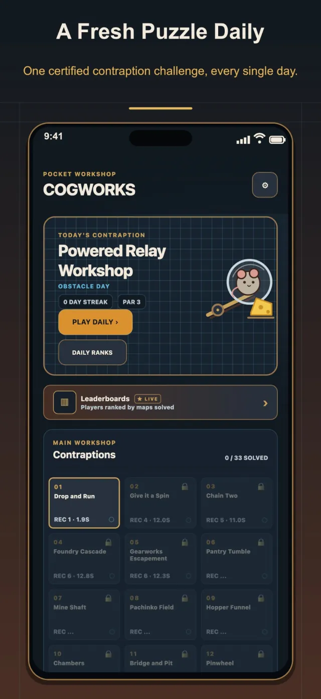 The daily contraption challenge screen