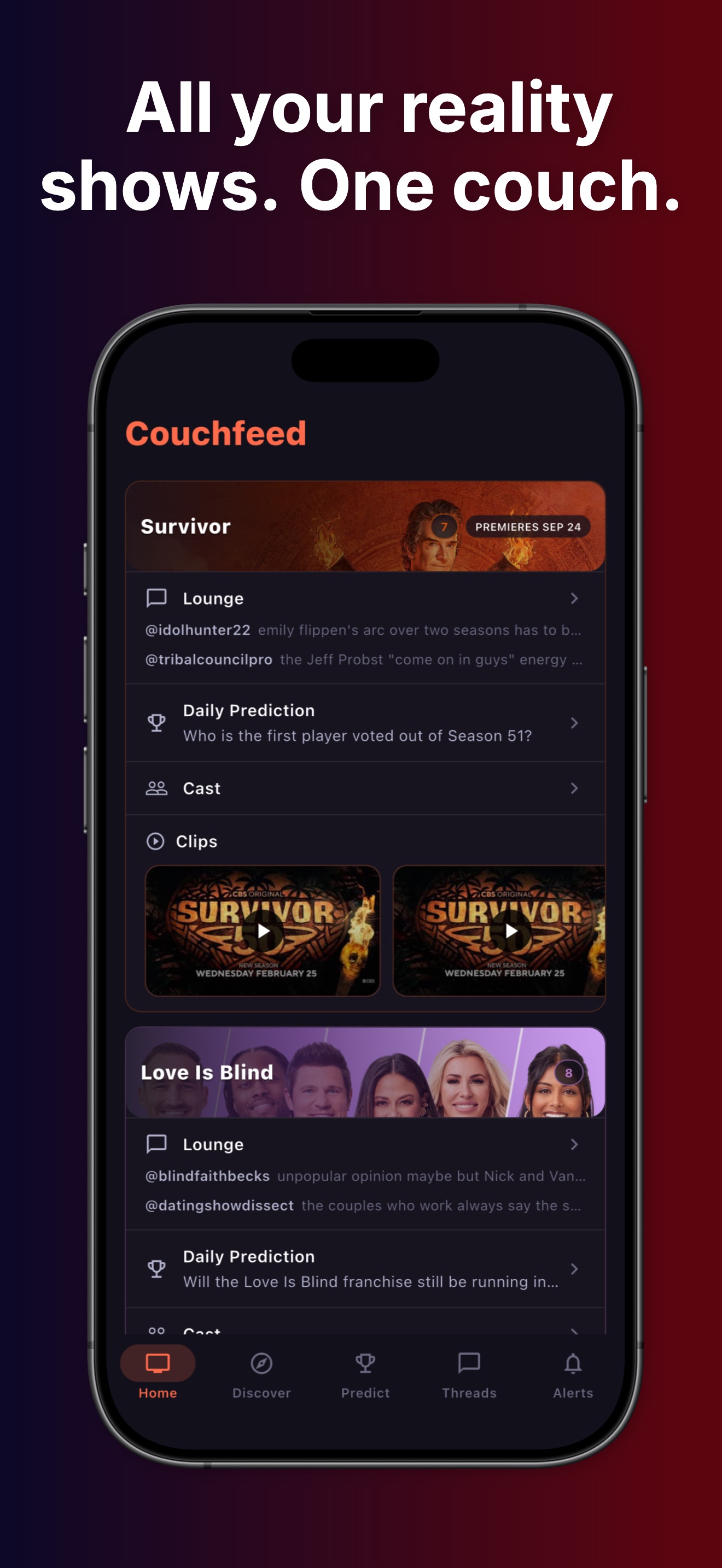 Couchfeed on iPhone: all your reality shows in one feed