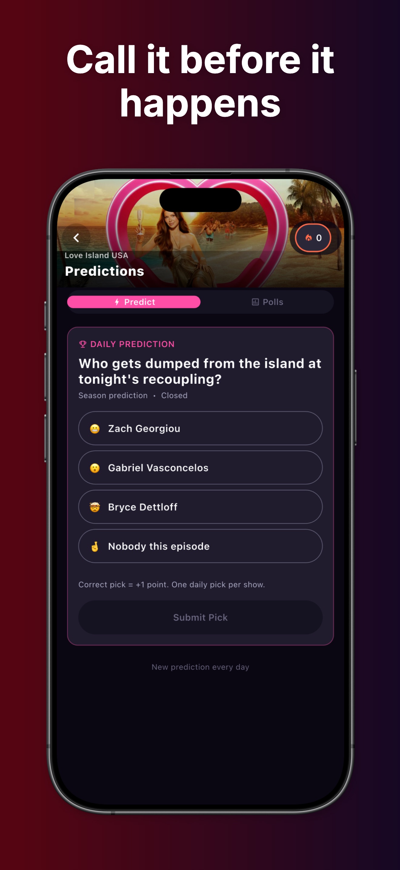 Couchfeed on iPhone: predictions game