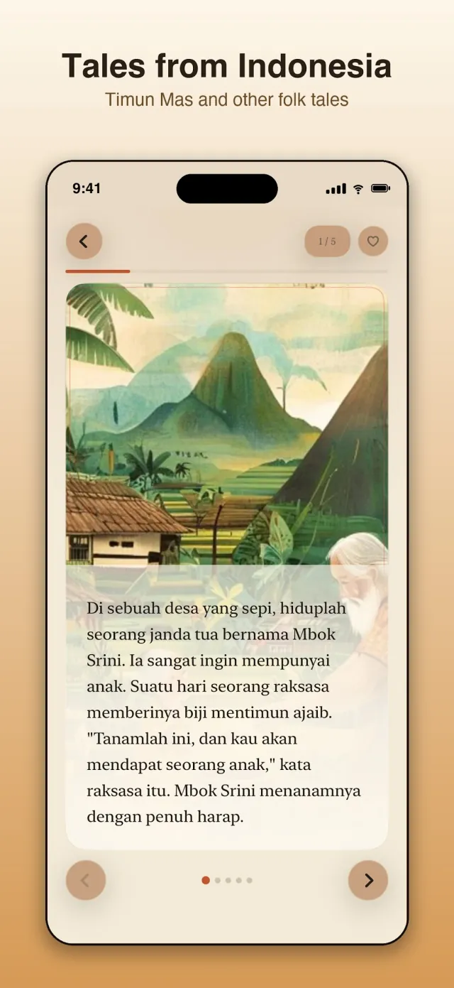An Indonesian tale with a mountain-and-river illustration