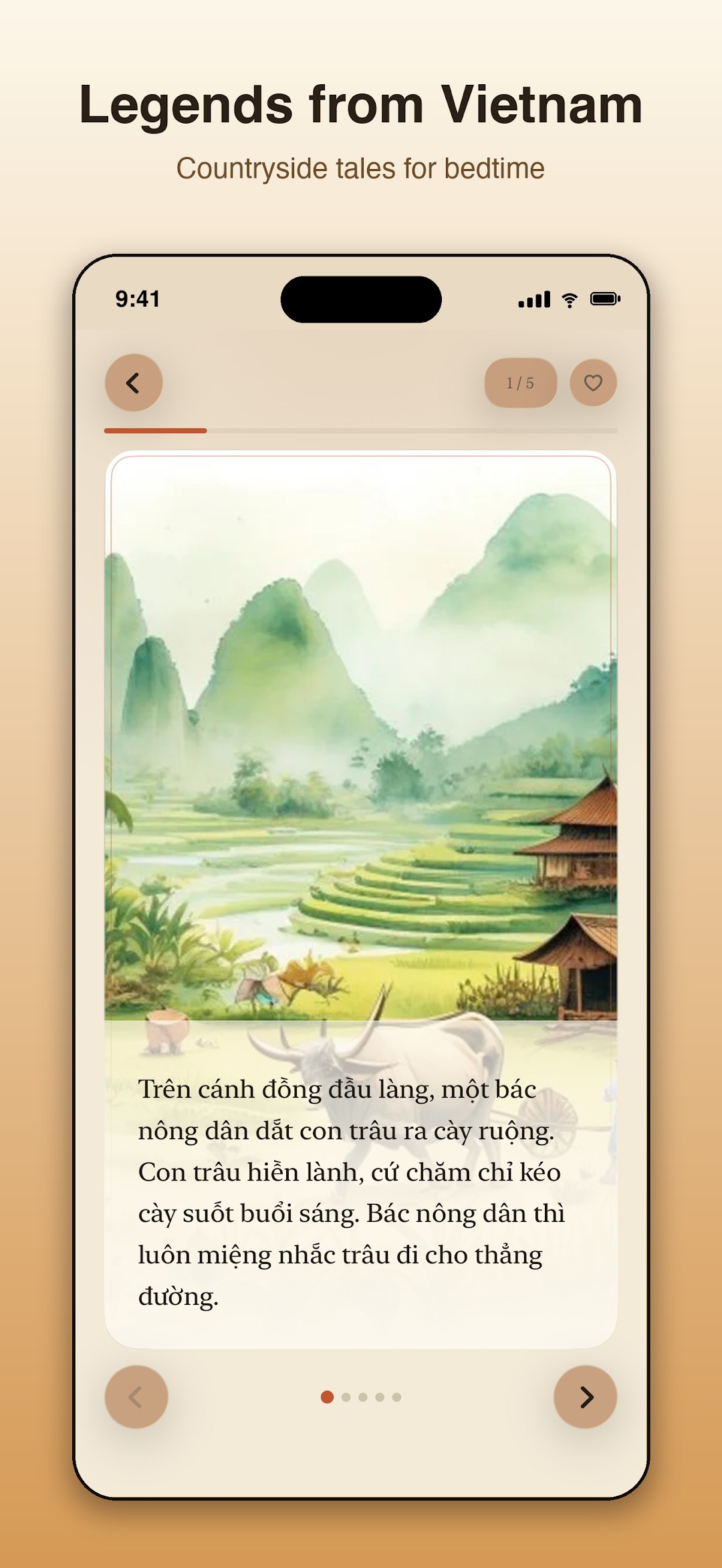 A Vietnamese legend with a river landscape illustration