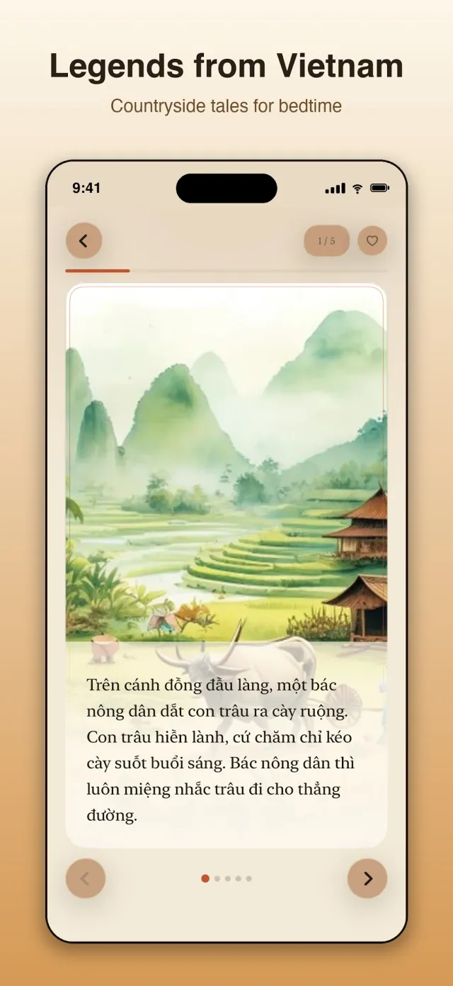 A Vietnamese legend with a river landscape illustration