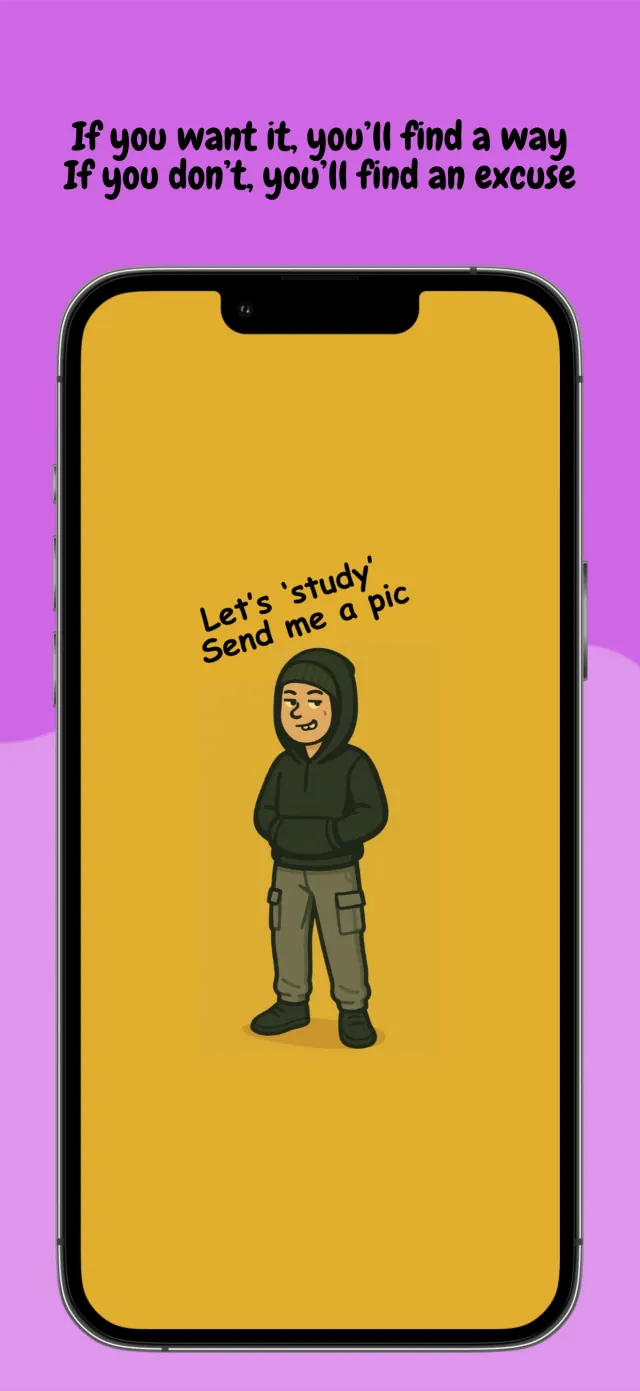 Homework Genie promotional screen with the app mascot and the line 'If you want it, you'll find a way, if you don't, you'll find an excuse'
