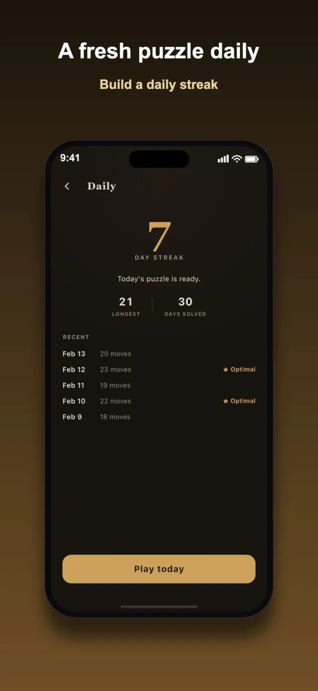 The daily puzzle screen with the calendar and streak