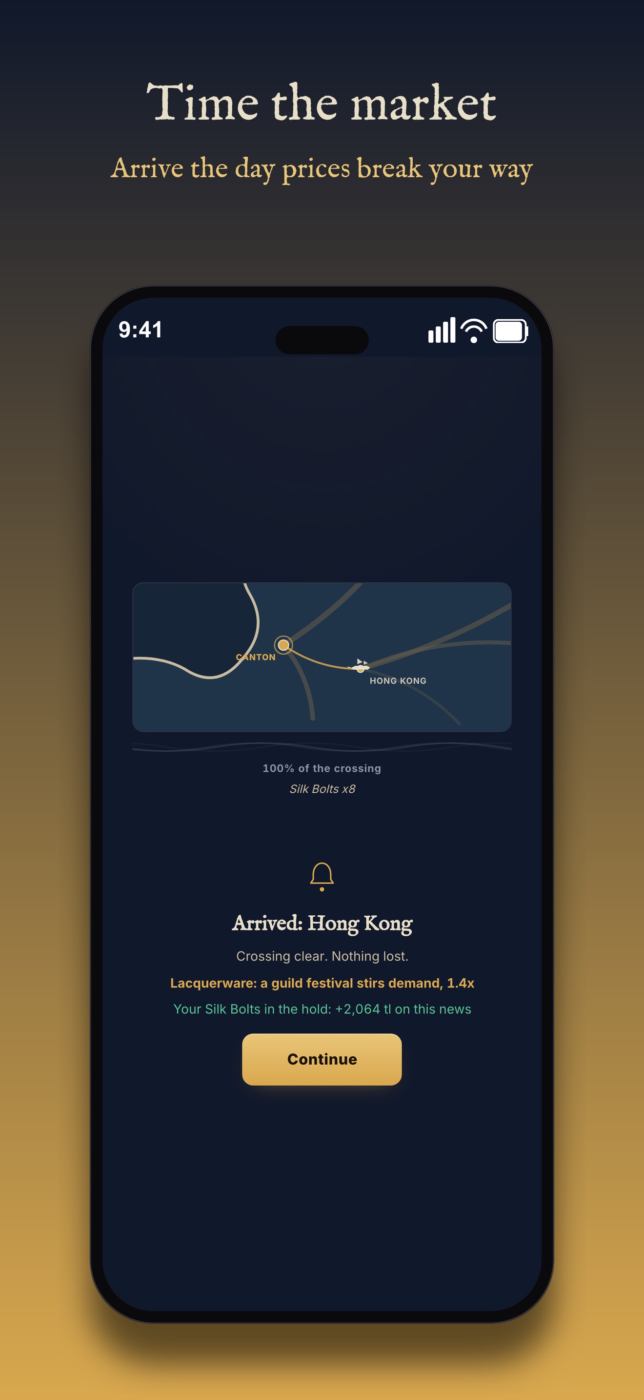 Taelwind arrival screen: safely arrived at Hong Kong with a market news event on lacquerware demand raising the value of cargo aboard