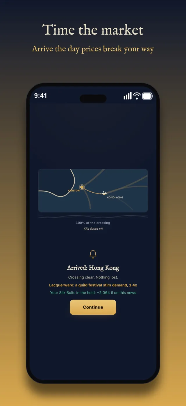 Taelwind arrival screen: safely arrived at Hong Kong with a market news event on lacquerware demand raising the value of cargo aboard