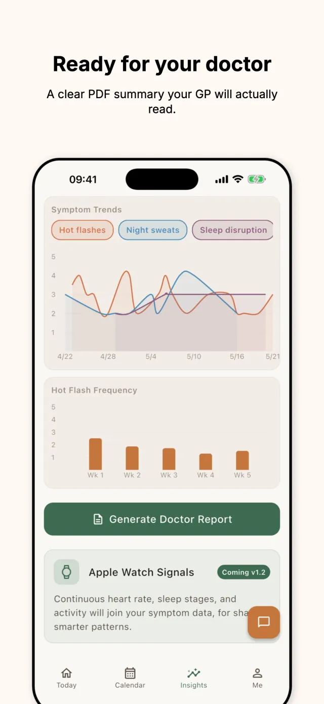 Vera doctor-ready PDF report with symptom trends